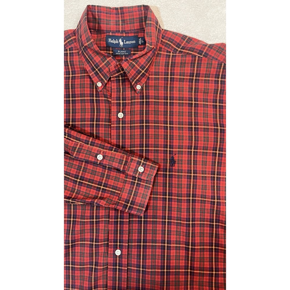 Polo Ralph Lauren Blake Sz Large Red Navy Green‎ Plaid Pony Long Sleeve Oxford